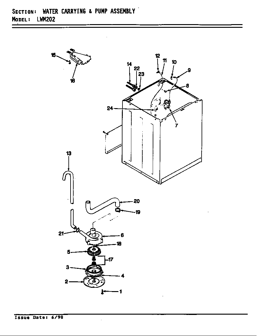 Norge LWM202H water carrying & pump assy. (rev. e-g) diagram