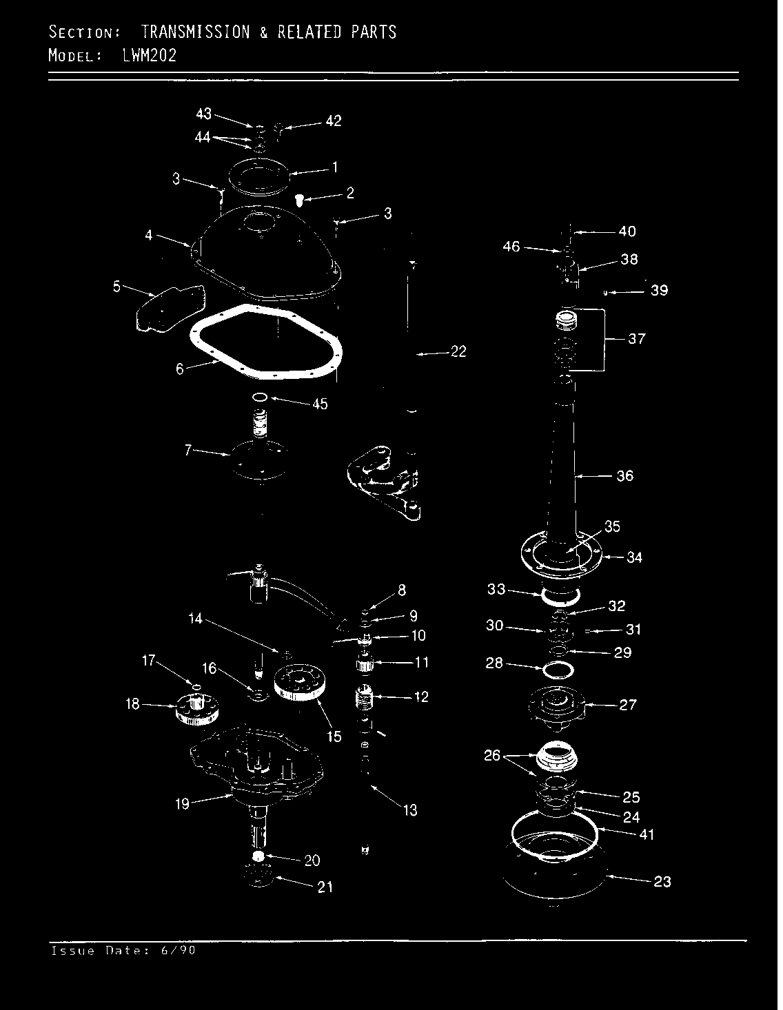 Norge LWM202H transmission & related parts (rev. a-d) diagram