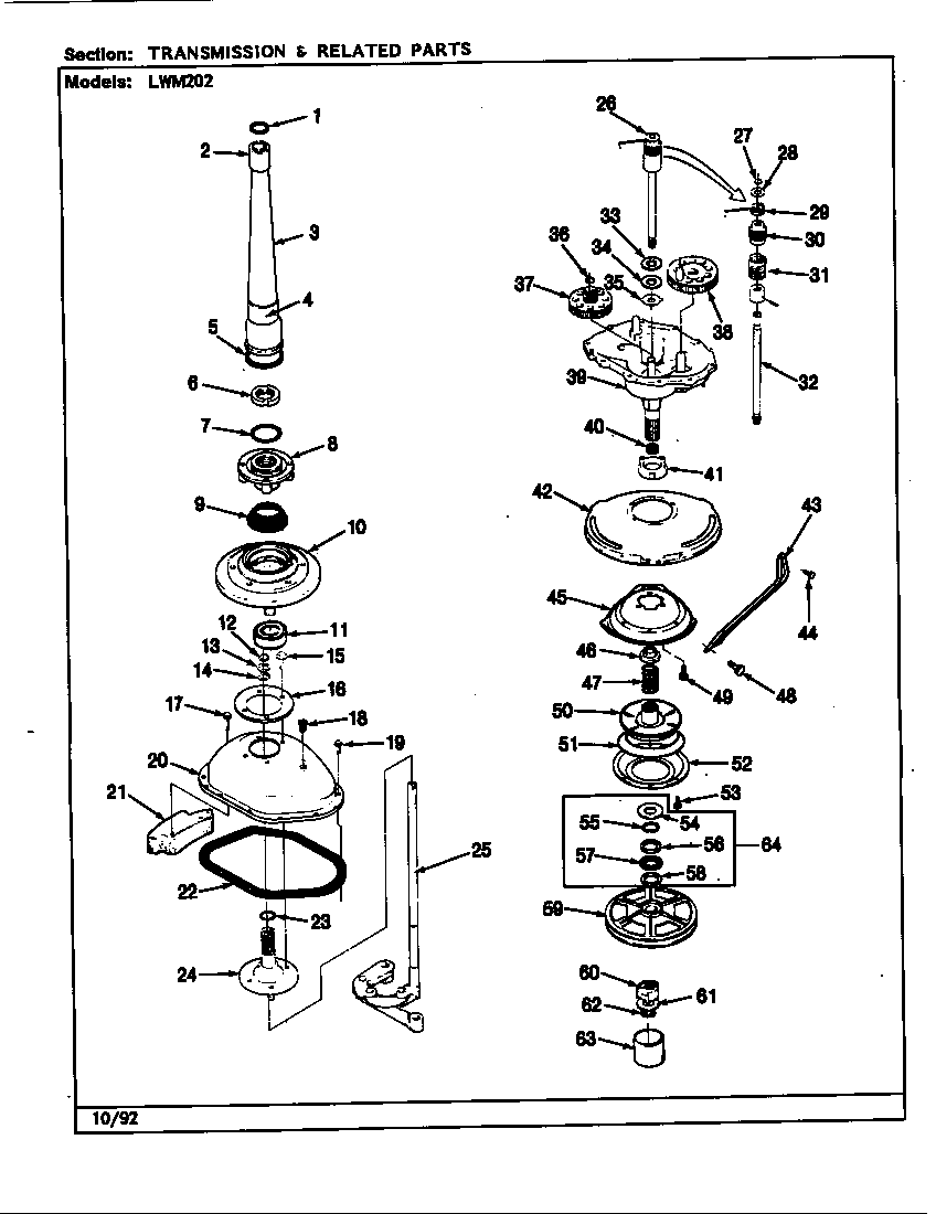 Norge LWM202H transmission & related parts (rev. h-m) diagram