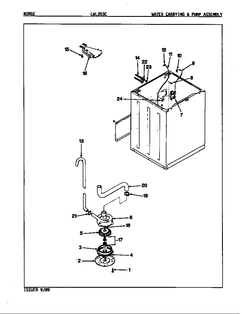 Norge LWL203WC water carrying & pump assy. (rev. a-d) diagram