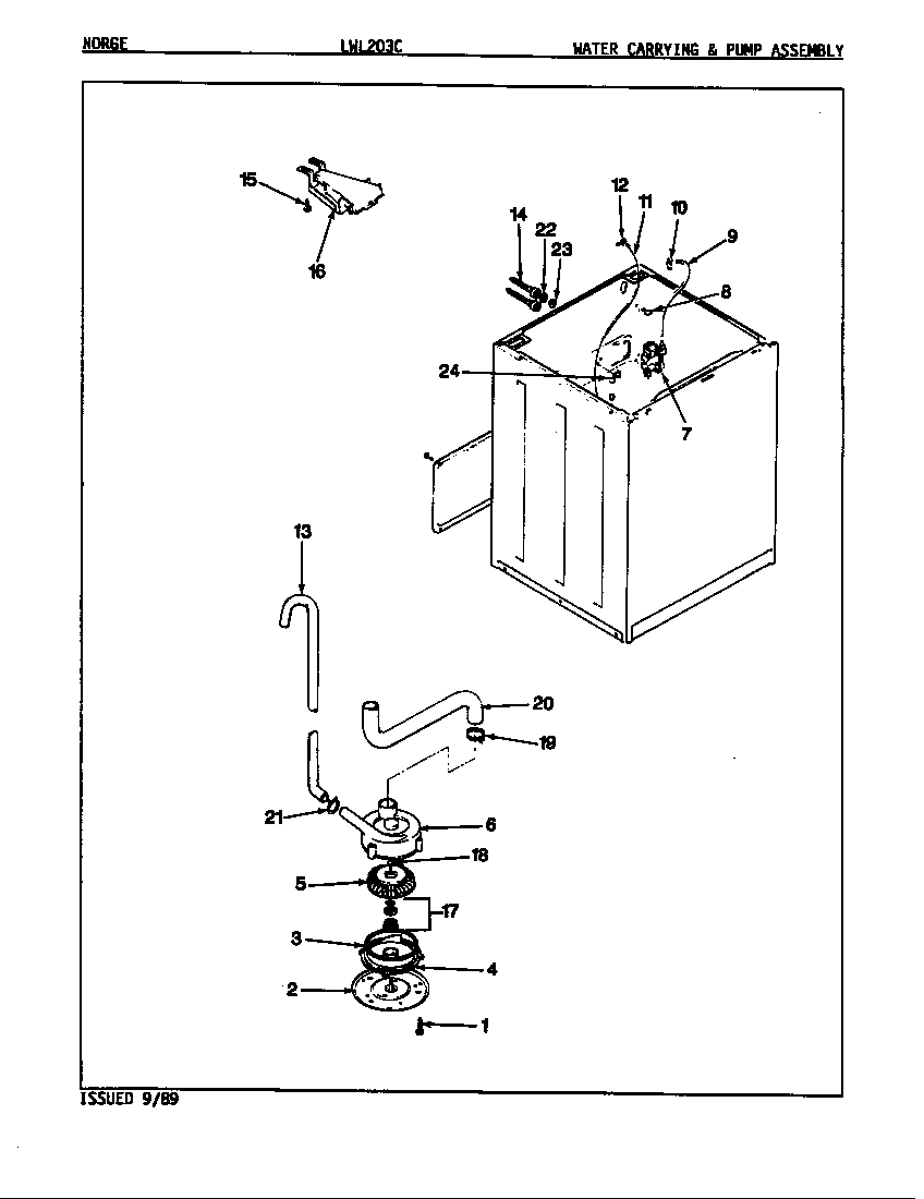 Norge LWL203WC water carrying & pump assy. (rev. e-h) diagram