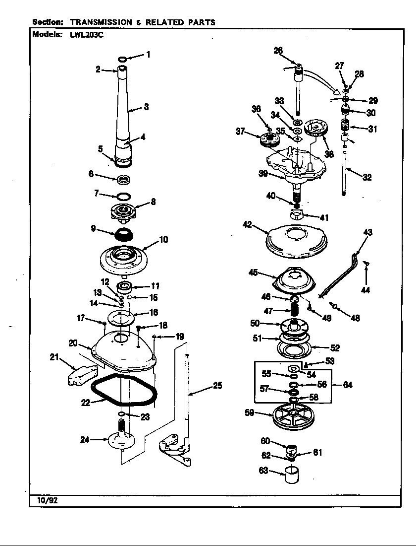 Norge LWL203WC transmission & related parts (rev. j-n) diagram