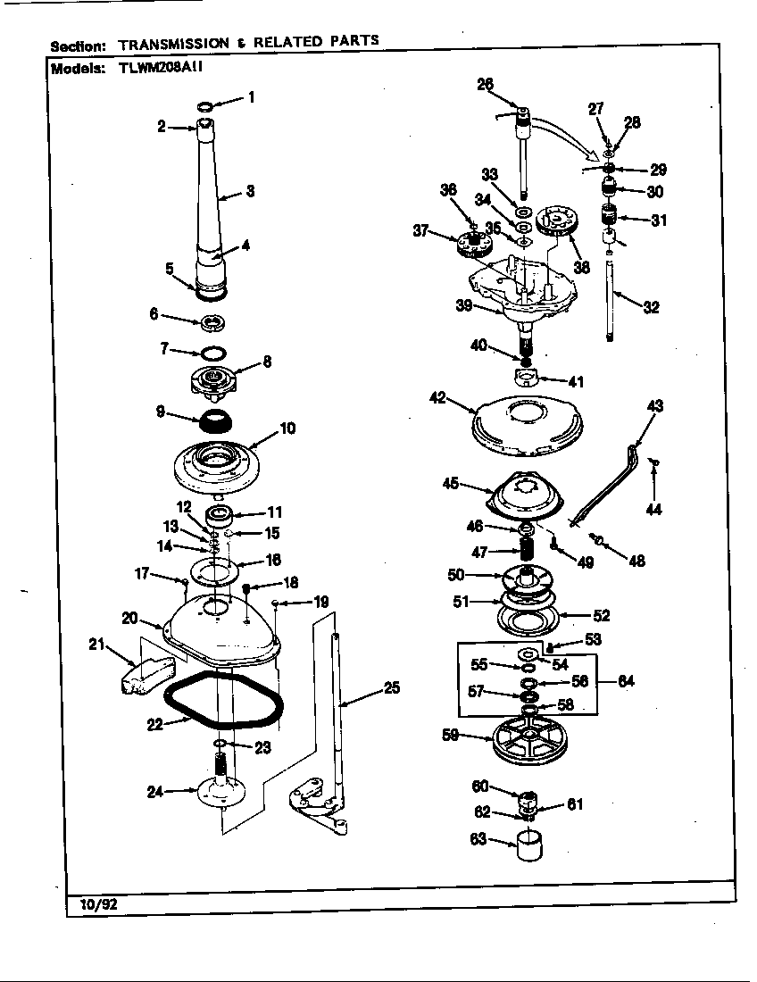 Norge TLWM208IIW transmission & related parts (rev. f-k) diagram
