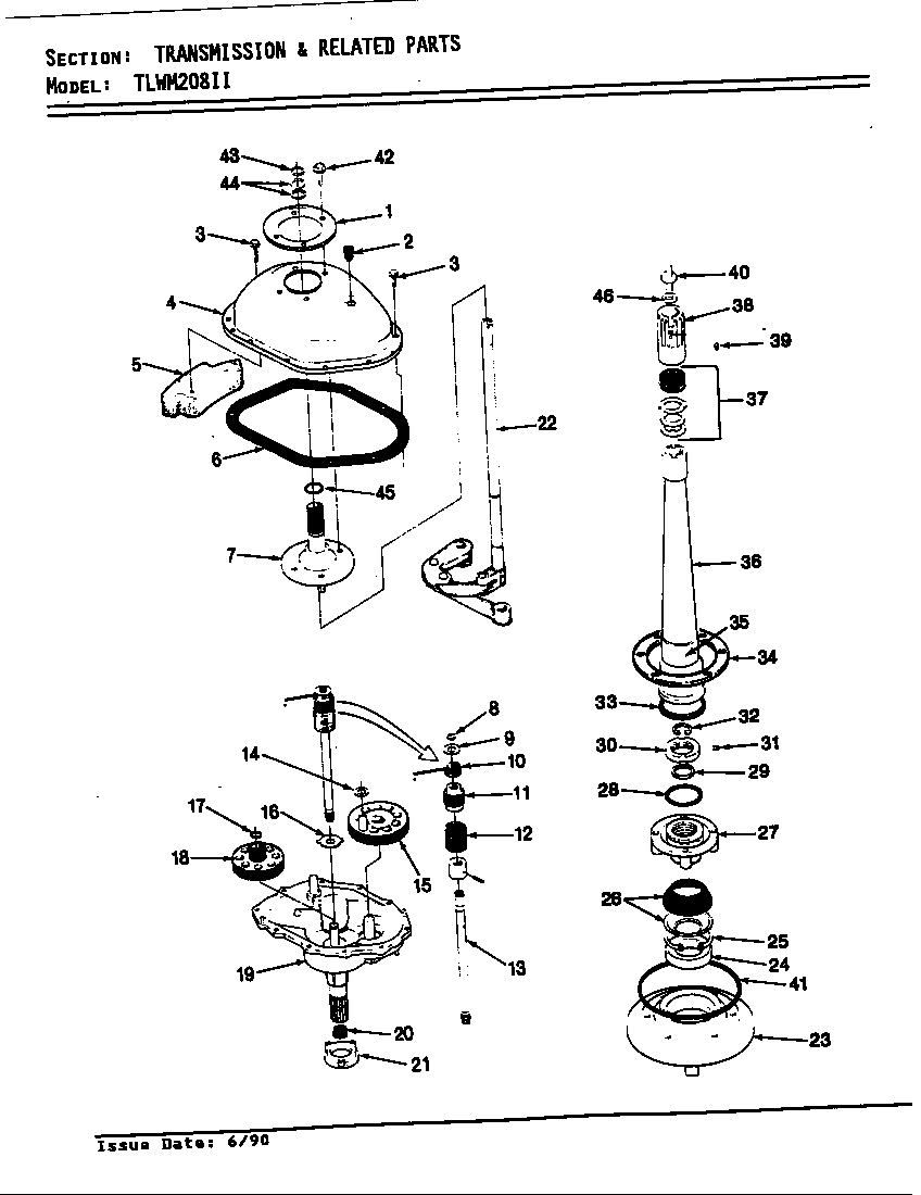Norge TLWM208IIW transmission & related parts (rev. e) diagram