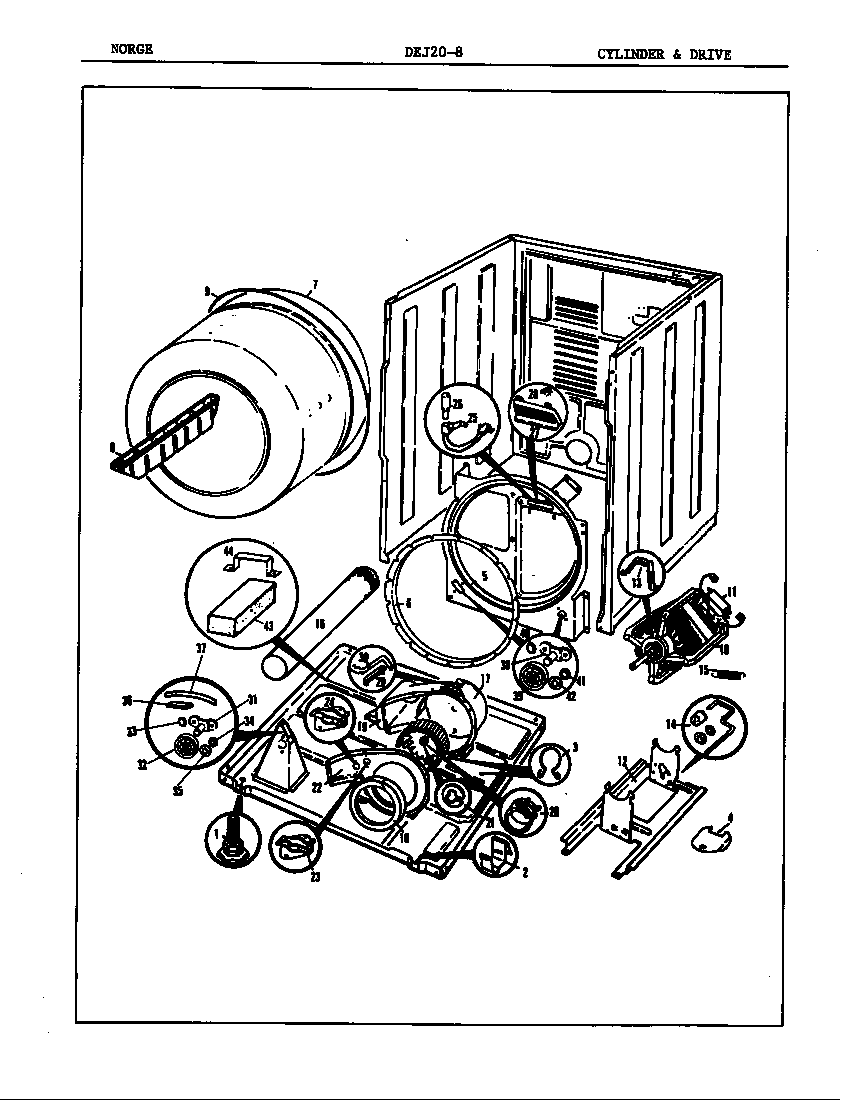 Norge DEJ208A cyclinder & drive (rev.a-c) diagram