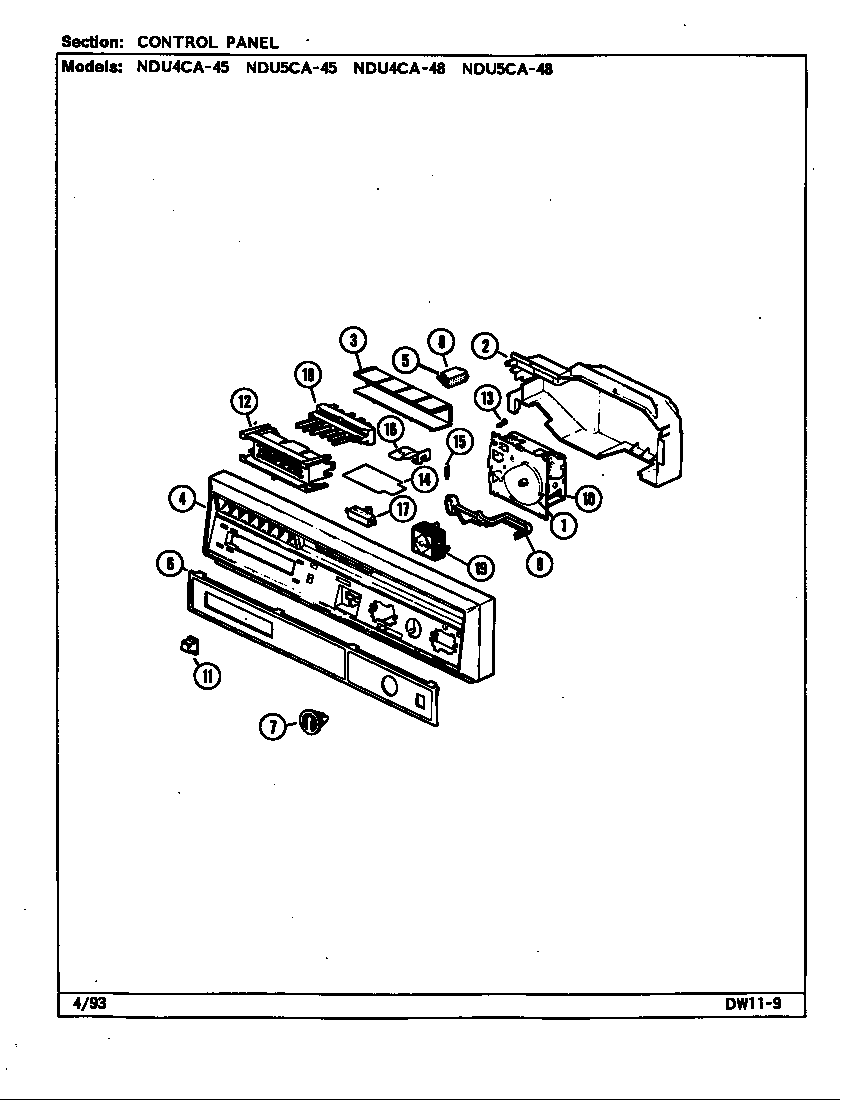 Norge NDU5CA-45 control panel diagram
