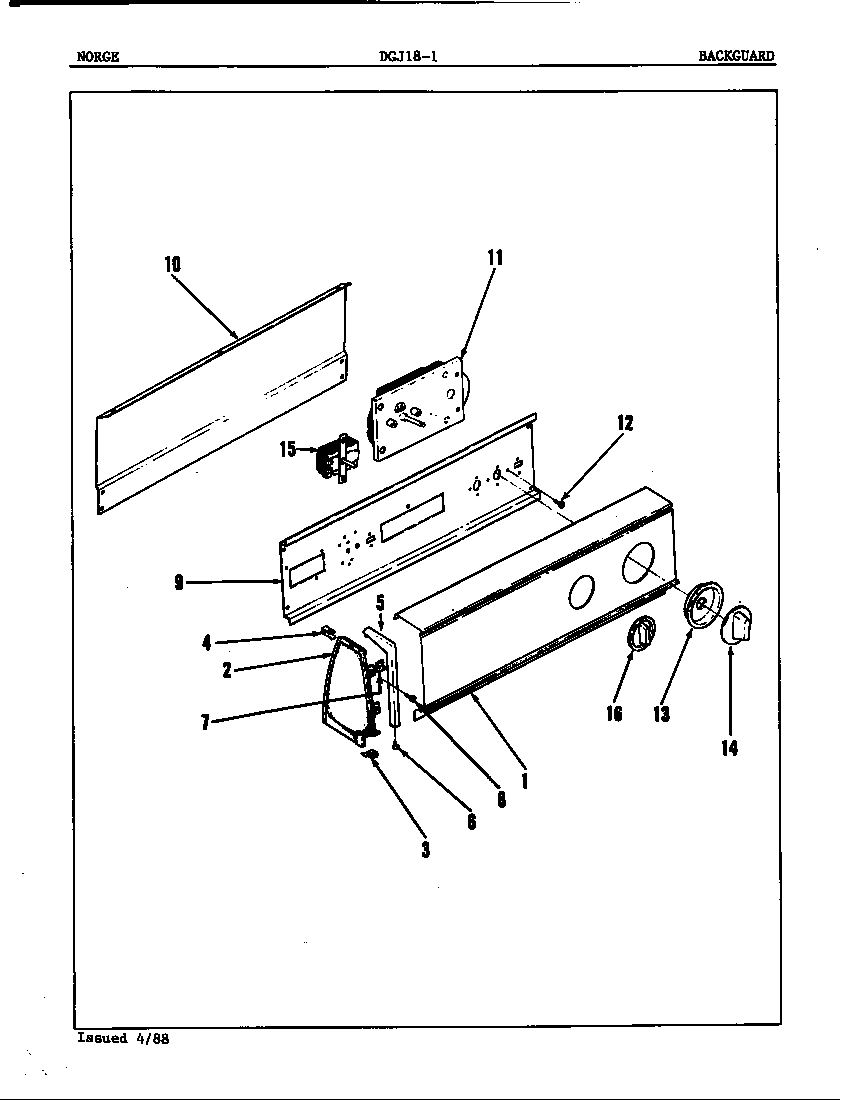Norge DGJ181W control panel (orig. rev. a) diagram