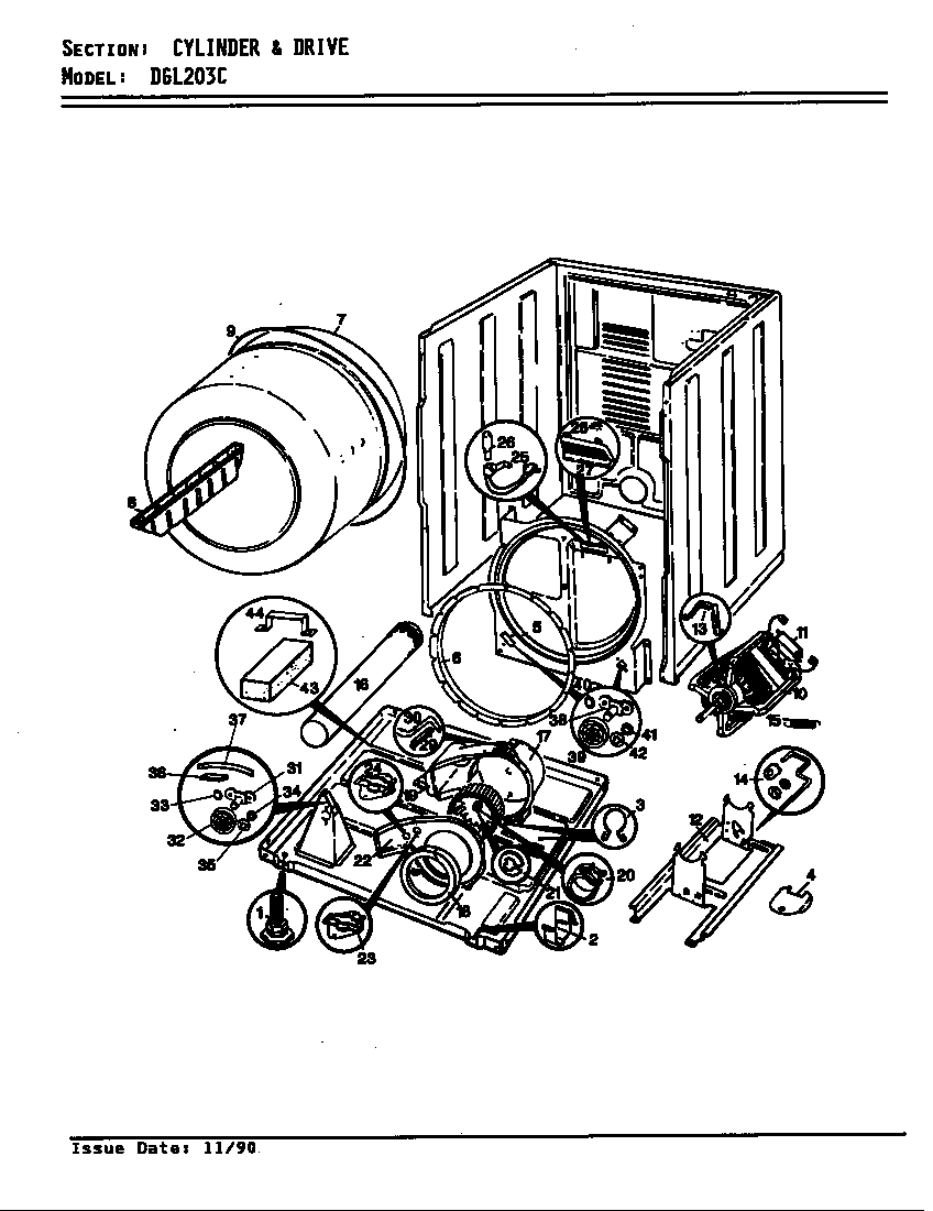 Norge DGL203AC cylinder & drive (orig.-rev. a-d) diagram