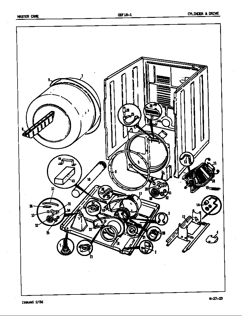 Norge DEF181W cylinder & drive (orig.-rev. a-f) diagram