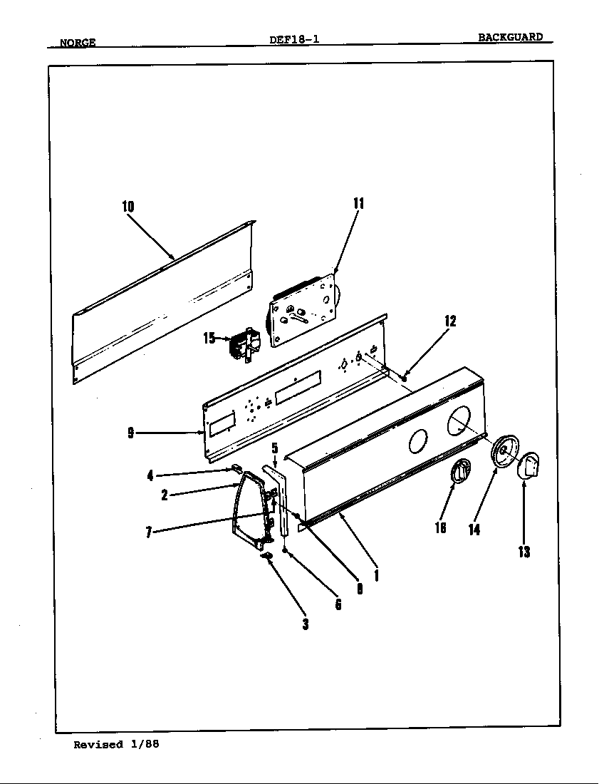 Norge DEF181W control panel (orig. rev. a-f) diagram