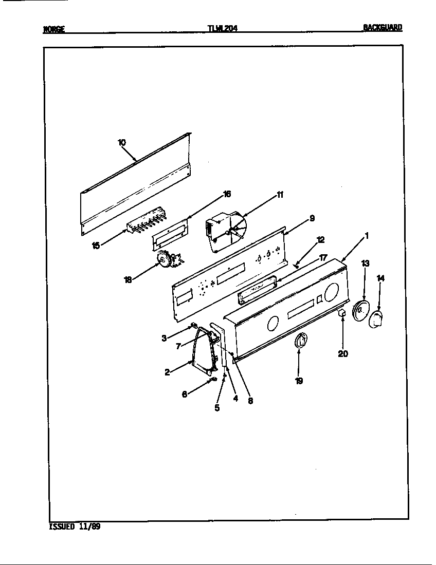 Norge TLWL204A control panel diagram