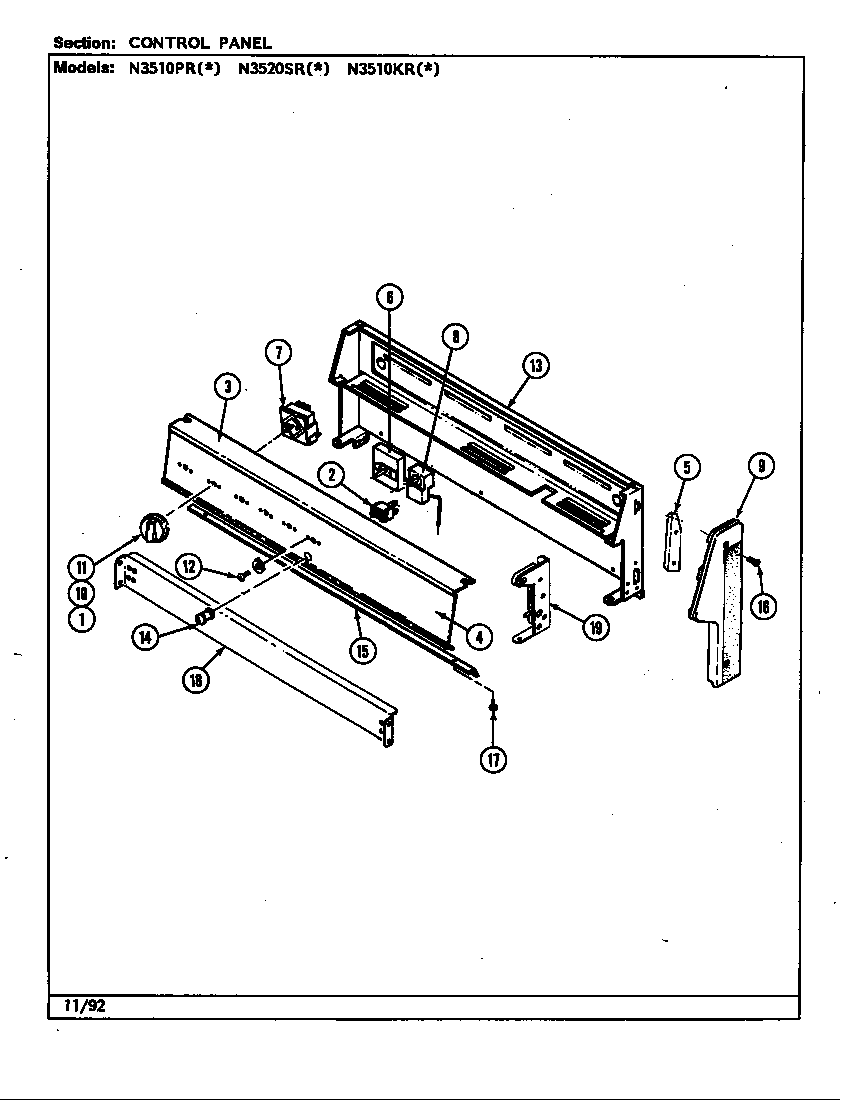 Norge N3521XRW control panel (n3510kr) (n3510kra) (n3510krw) diagram