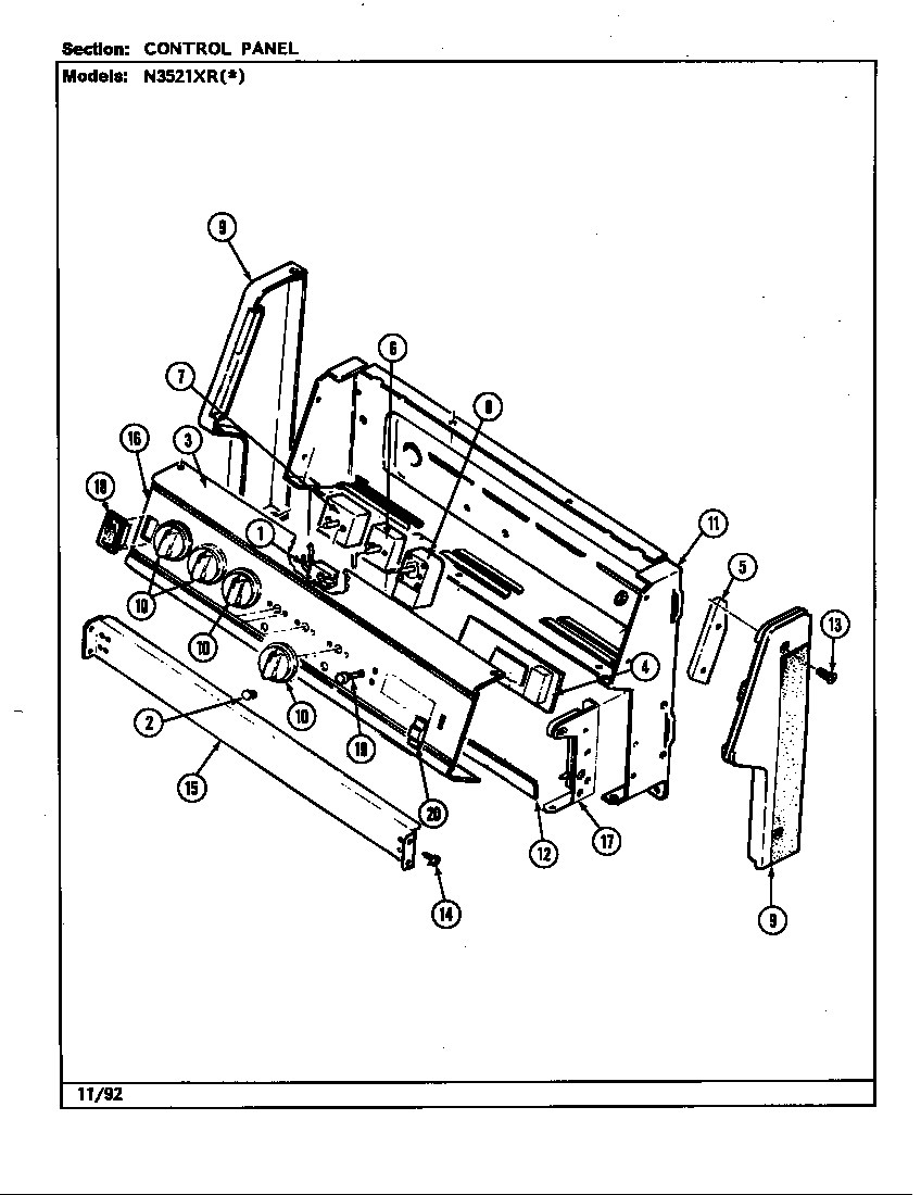 Norge N3521XRW control panel (n3521xr) (n3521xra) (n3521xrw) diagram