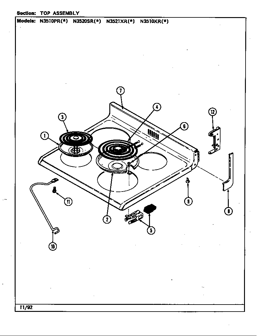 Norge N3521XRW top assembly (n3510pr, n3520sr) (n3510pra) (n3510prw) (n3520sra) (n3520srw) diagram