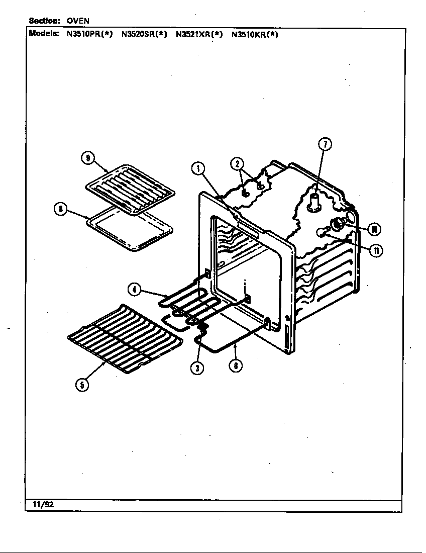 Norge N3521XRW oven (n3510pr, n3520sr) (n3510pra) (n3510prw) (n3520sra) (n3520srw) diagram