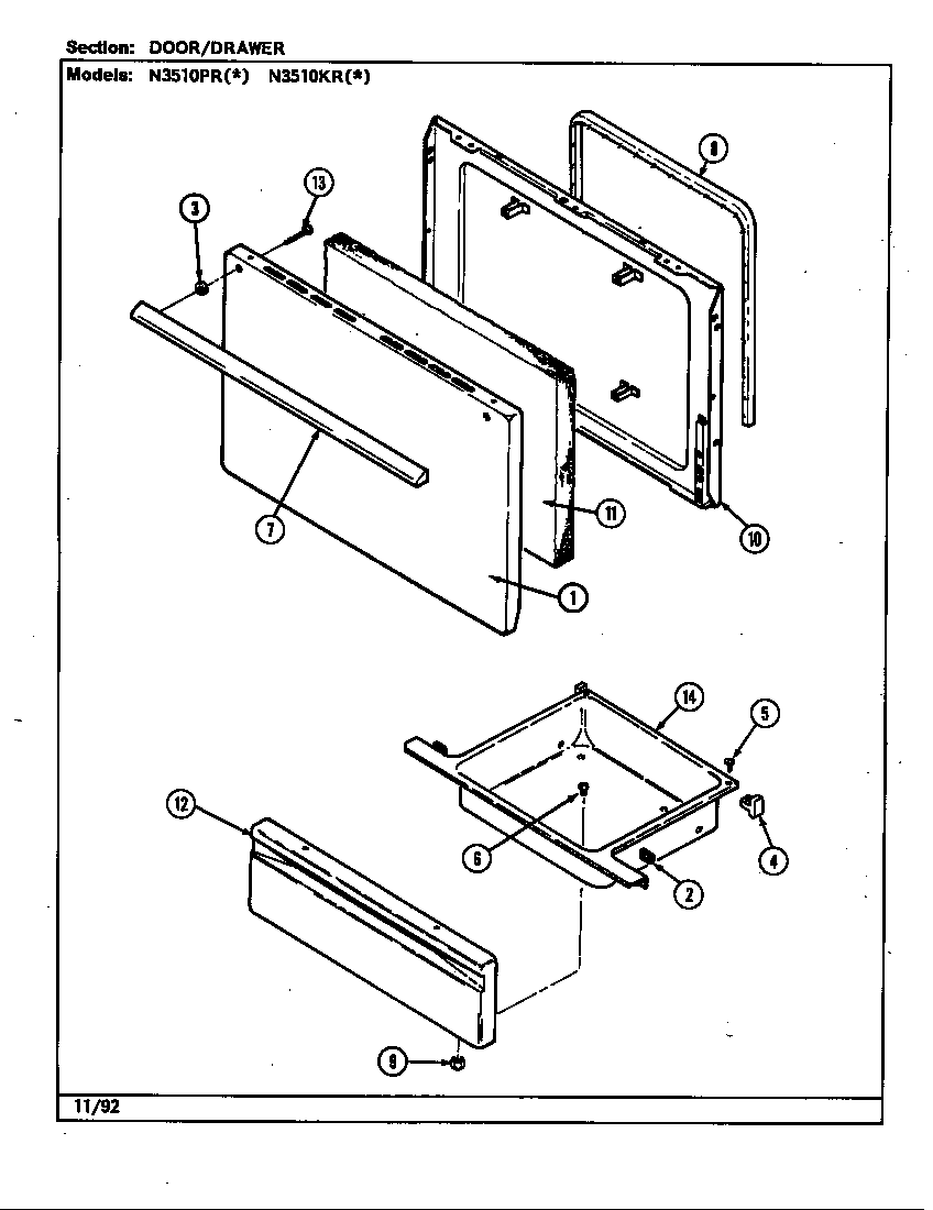Norge N3521XRW door/drawer (n3510pr, n3510kr) (n3510pra) (n3510prw) (n3510kra) (n3510krw) diagram