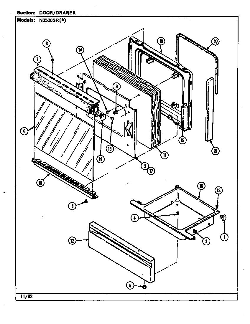 Norge N3521XRW door/drawer (n3520sr) (n3520sra) (n3520srw) diagram