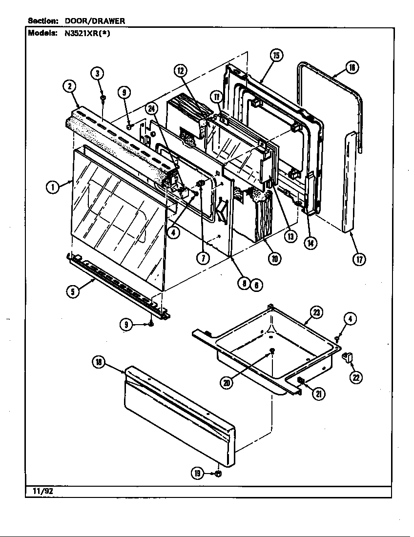 Norge N3521XRW door/drawer (n3521xr) (n3521xra) (n3521xrw) diagram
