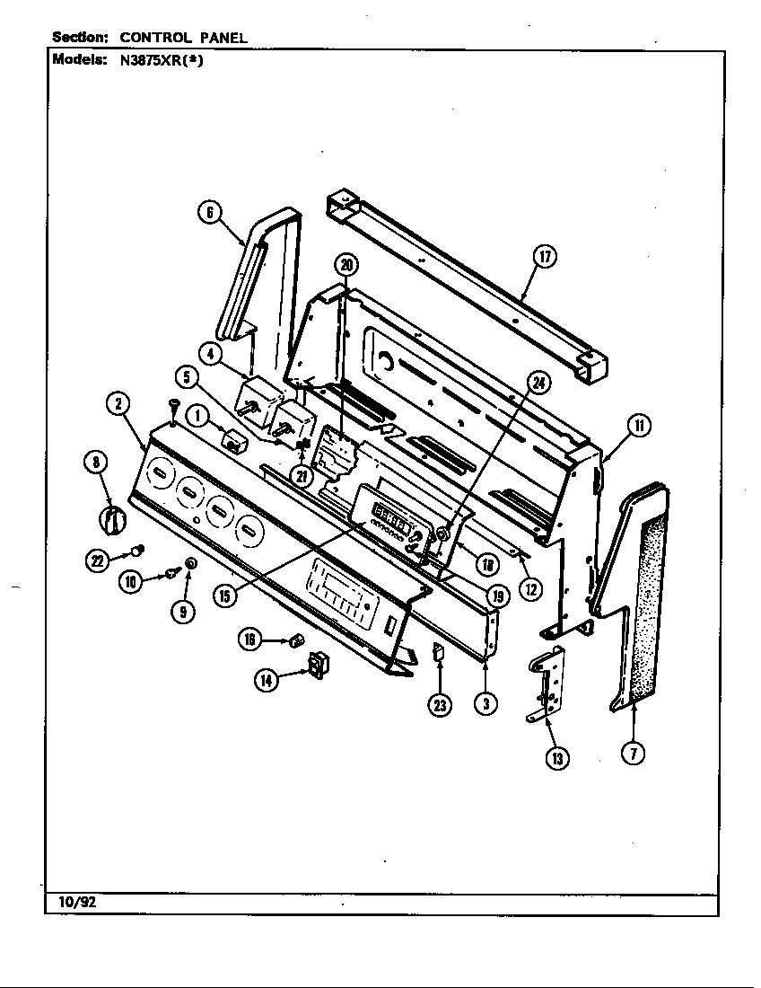 Norge N3875XRW control panel diagram