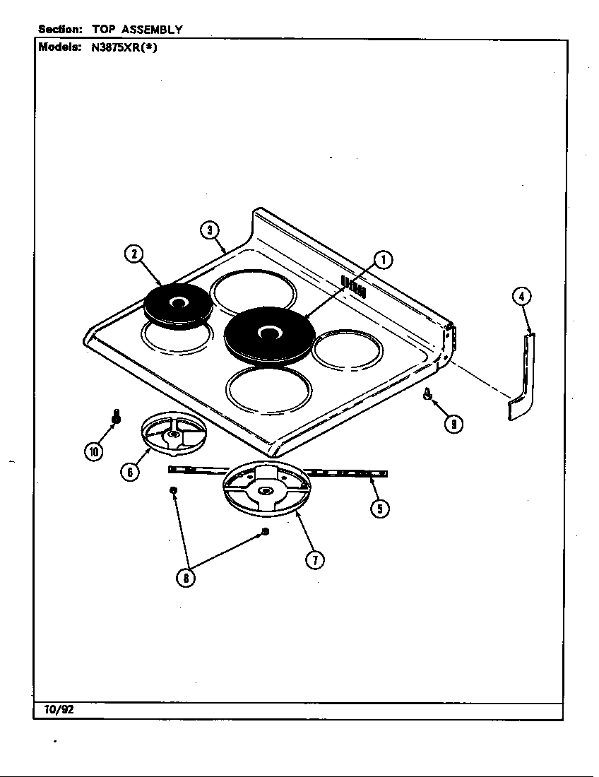 Norge N3875XRW top assembly diagram