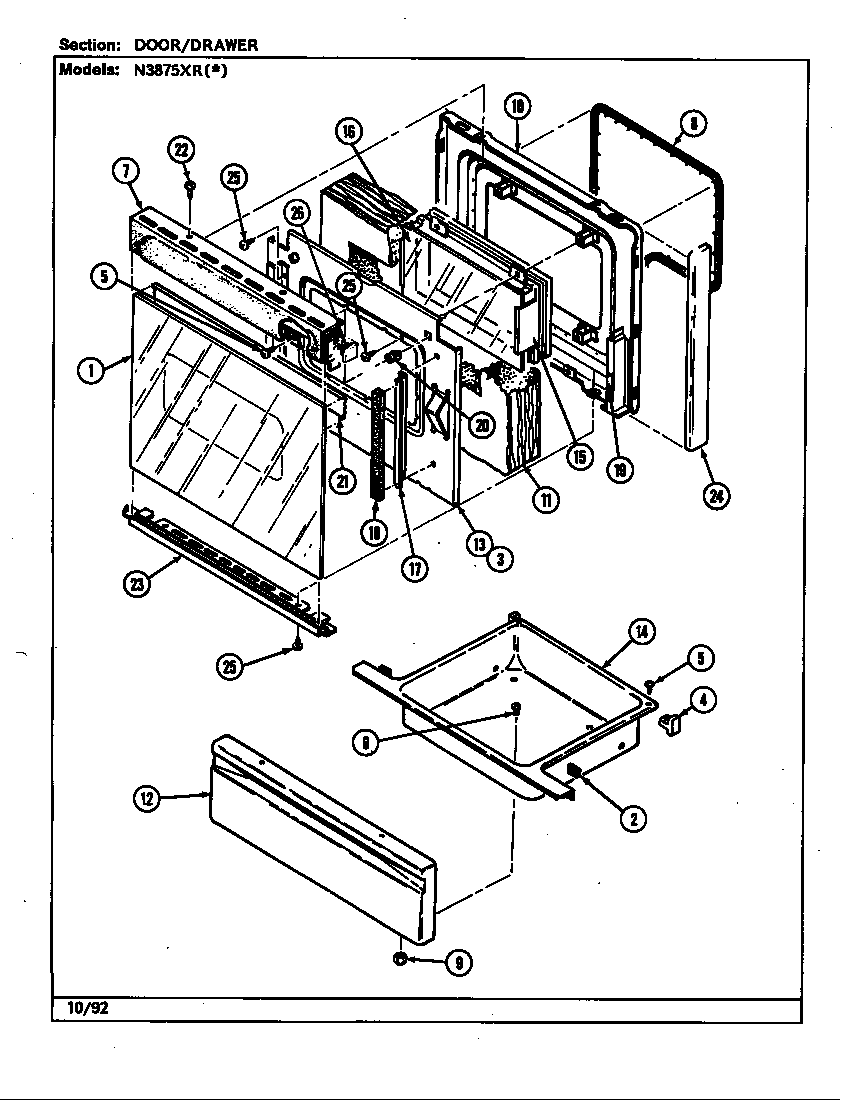 Norge N3875XRW door/drawer diagram