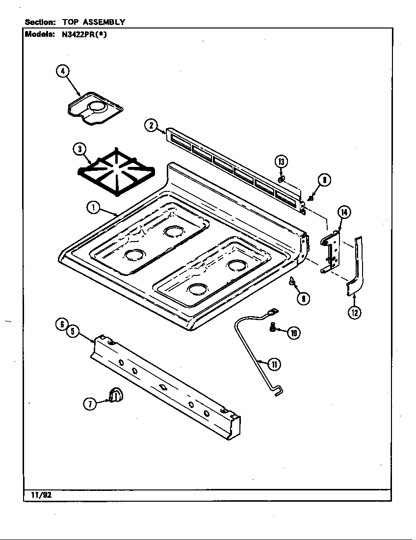Norge N3422PRA top assembly diagram