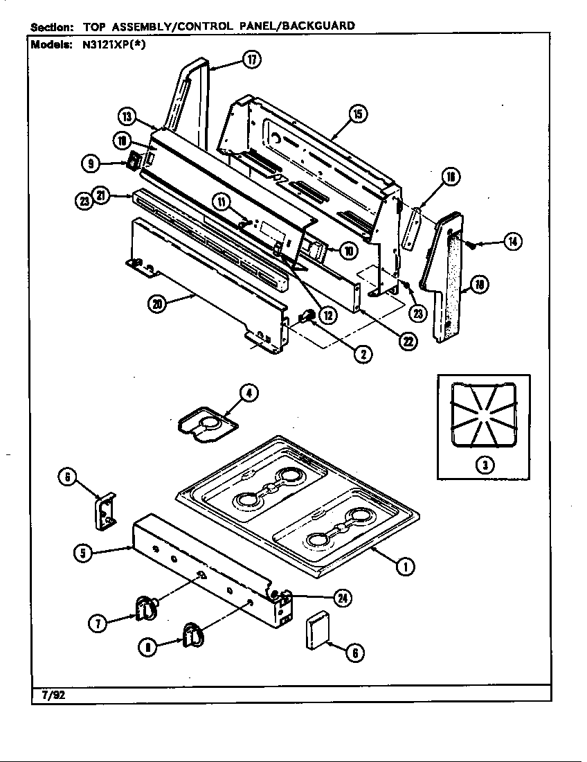 Norge N3120SPA top assembly/control panel (n3121xp*) (n3121xpa) (n3121xpw) diagram