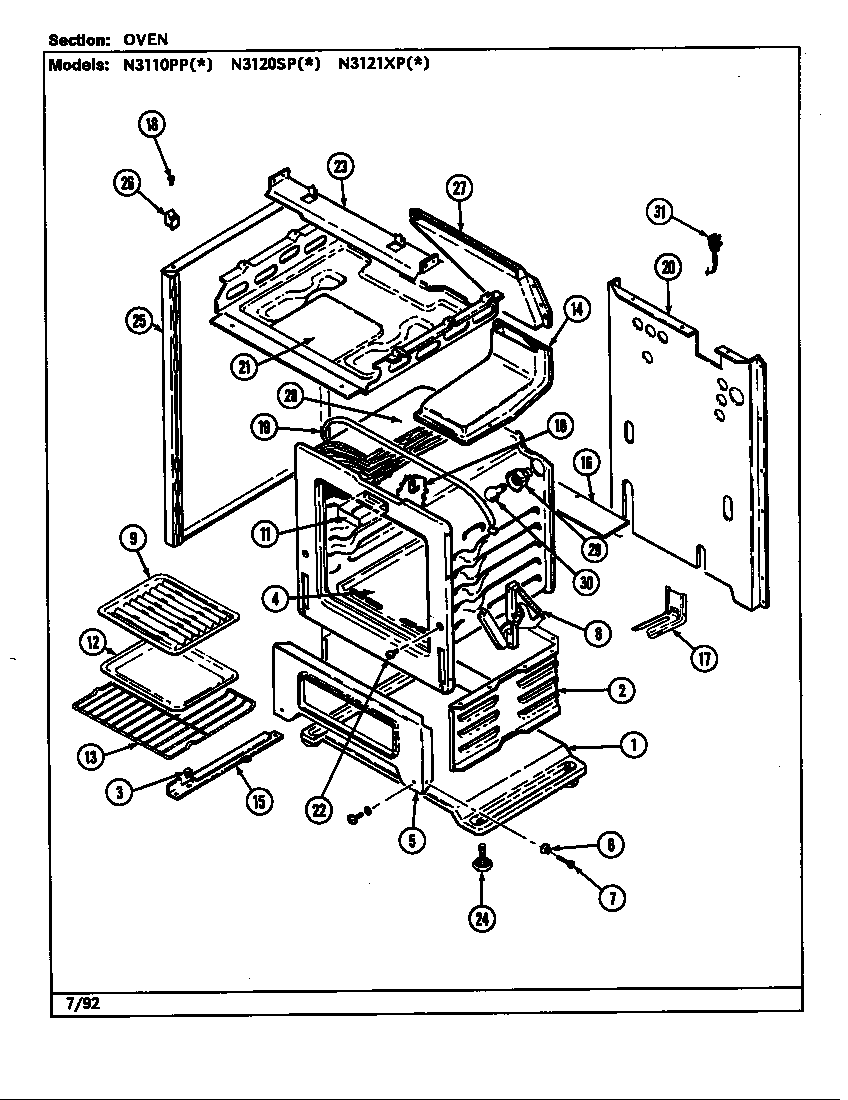 Norge N3120SPA oven (n3110sp*, n3120sp*) (n3110ppa) (n3110ppw) (n3120spa) (n3120spw) diagram