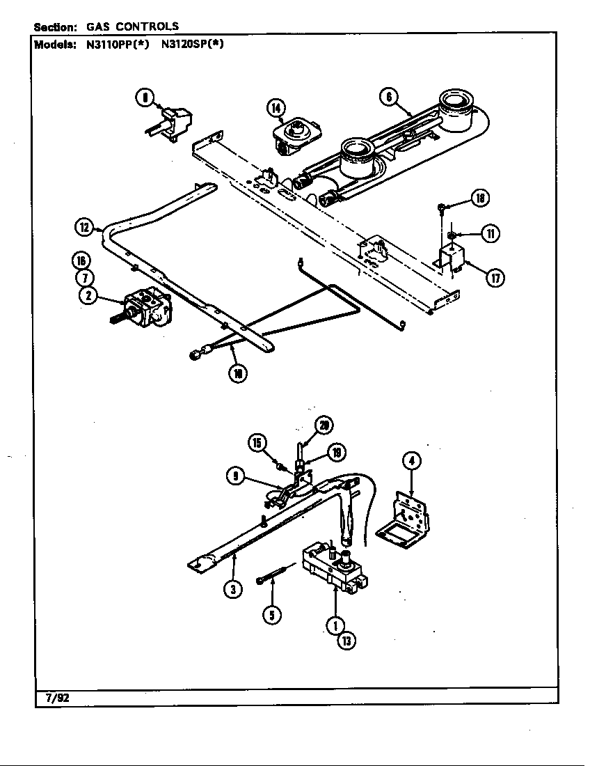 Norge N3120SPA gas controls (n3110ppa) (n3110ppw) (n3120spa) (n3120spw) diagram