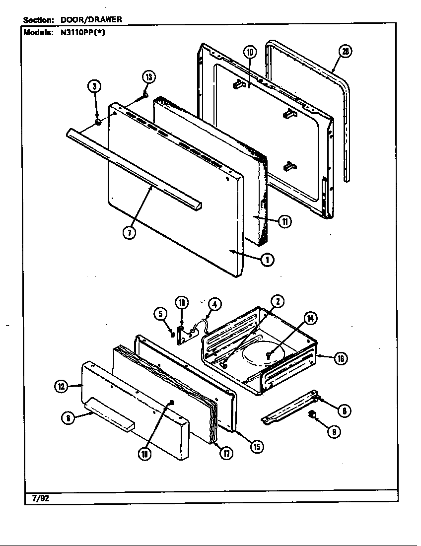 Norge N3120SPA door/drawer (n3110pp*) (n3110ppa) (n3110ppw) diagram