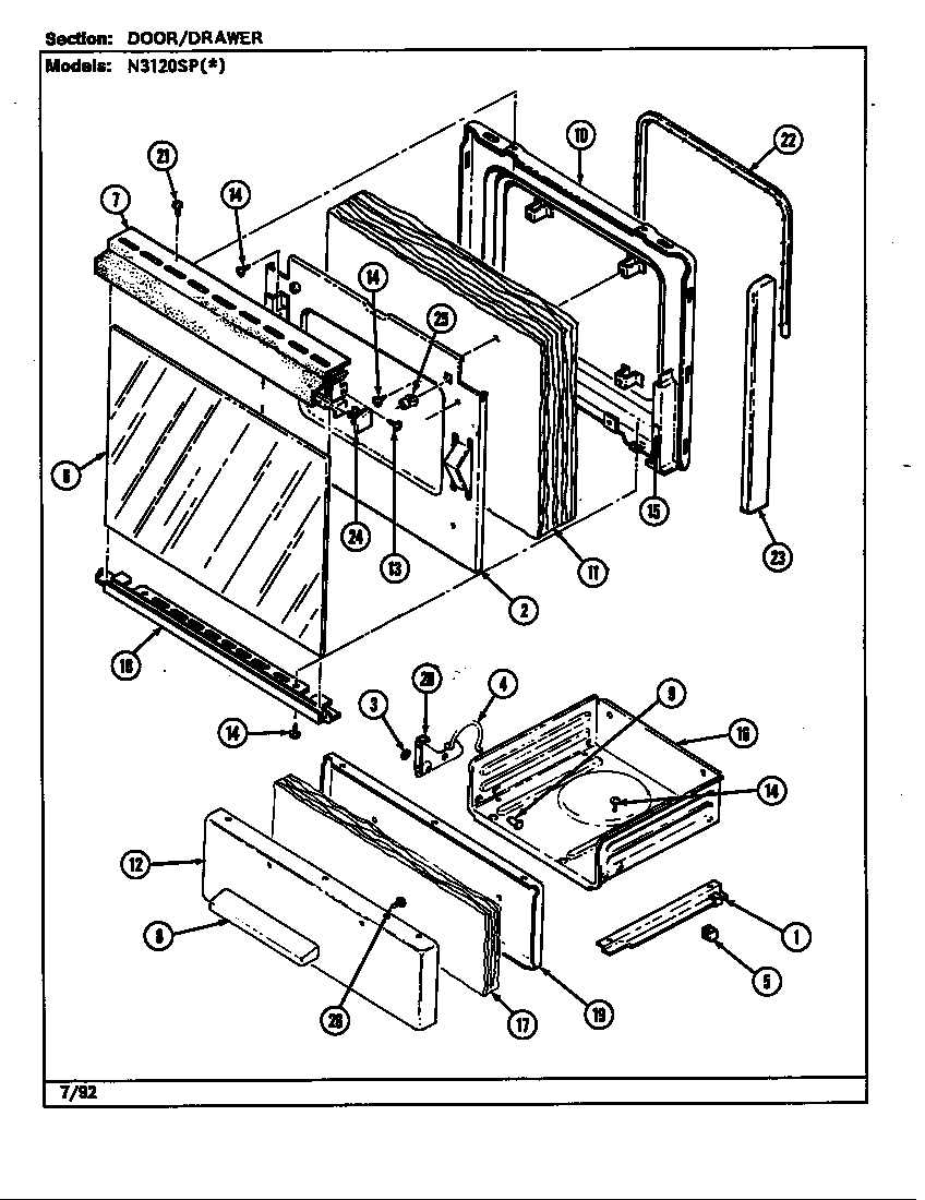 Norge N3120SPA door/drawer (n3120sp*) (n3120spa) (n3120spw) diagram