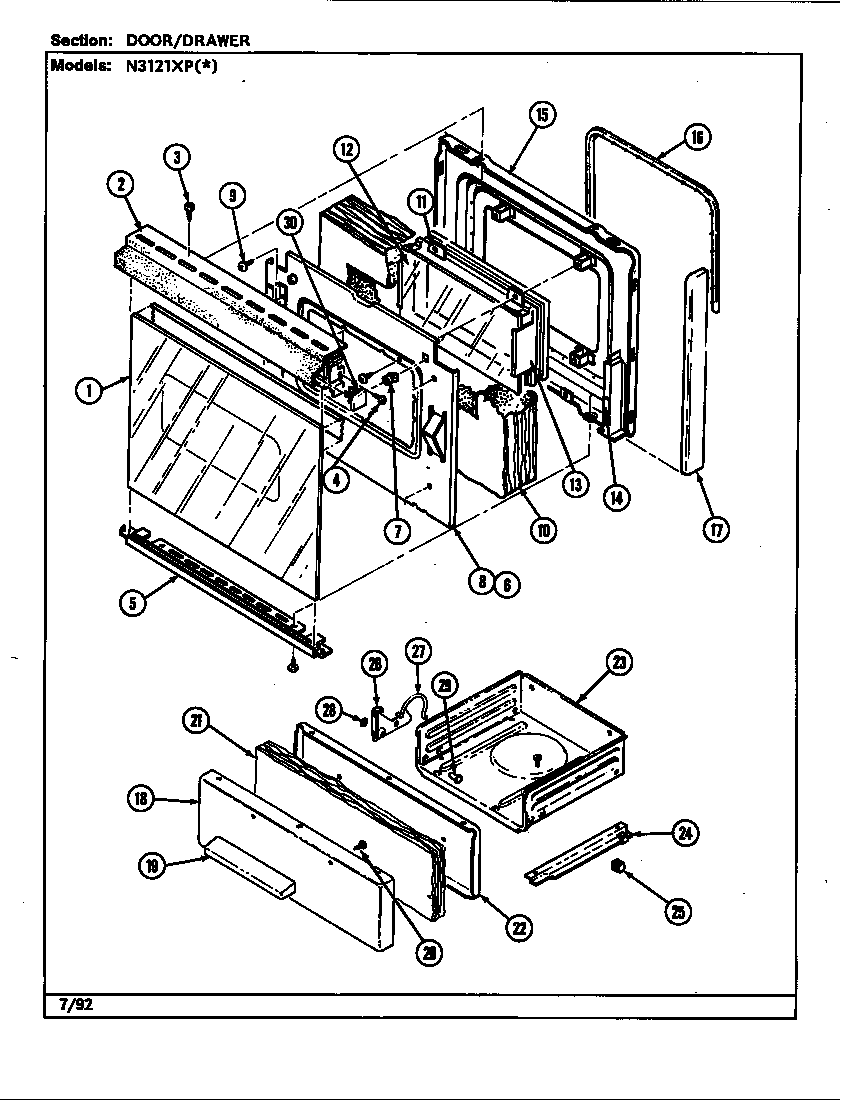 Norge N3120SPA door/drawer (n3121xp*) (n3121xpa) (n3121xpw) diagram