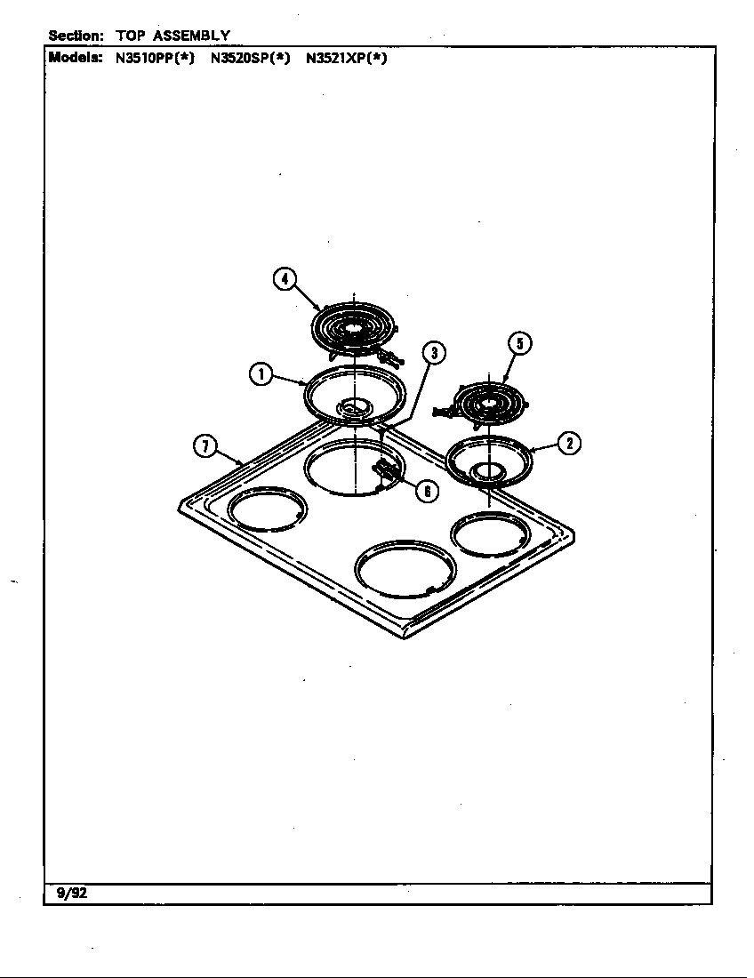 Norge N3510PPW top assembly (n3521xp) (n3521xpa) (n3521xpw) diagram