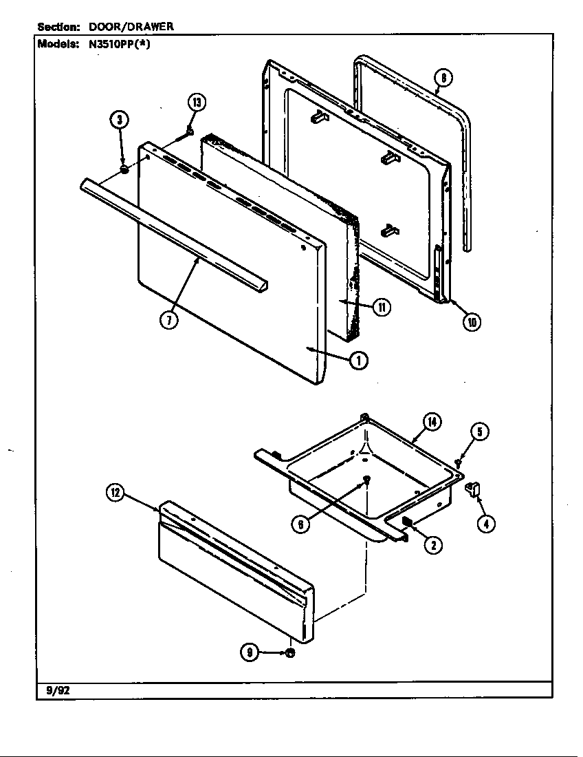 Norge N3510PPW door/drawer (n3510pp*) (n3510ppa) (n3510ppw) diagram