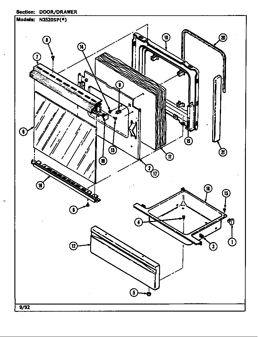 Norge N3510PPW door/drawer (n3520sp*) (n3520spa) (n3520spw) diagram