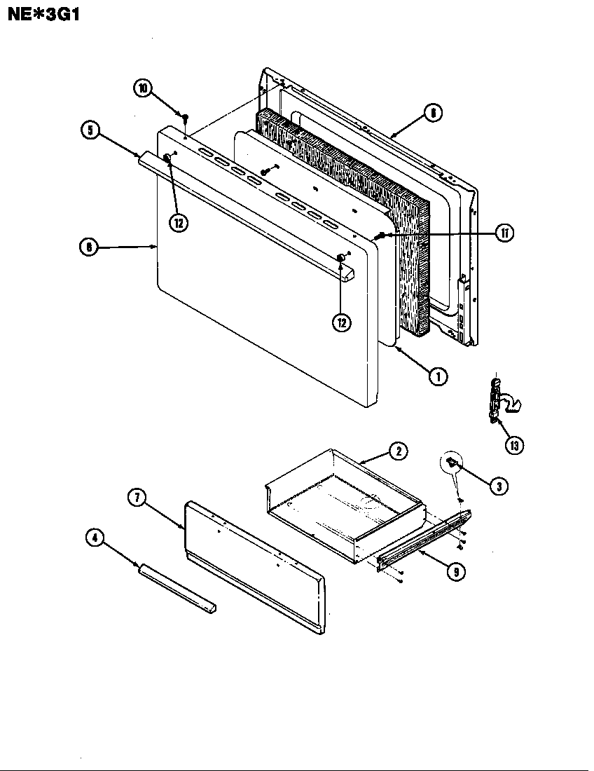 Norge NEA3G1 door/drawer diagram