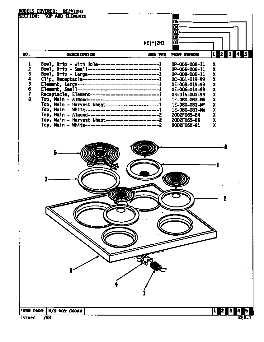 Norge NEA2H1 top assembly diagram