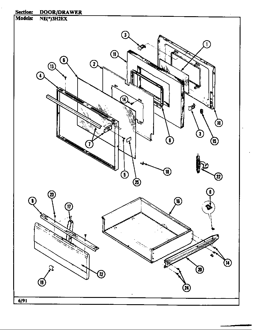 Norge NEW3H2EX door/drawer diagram