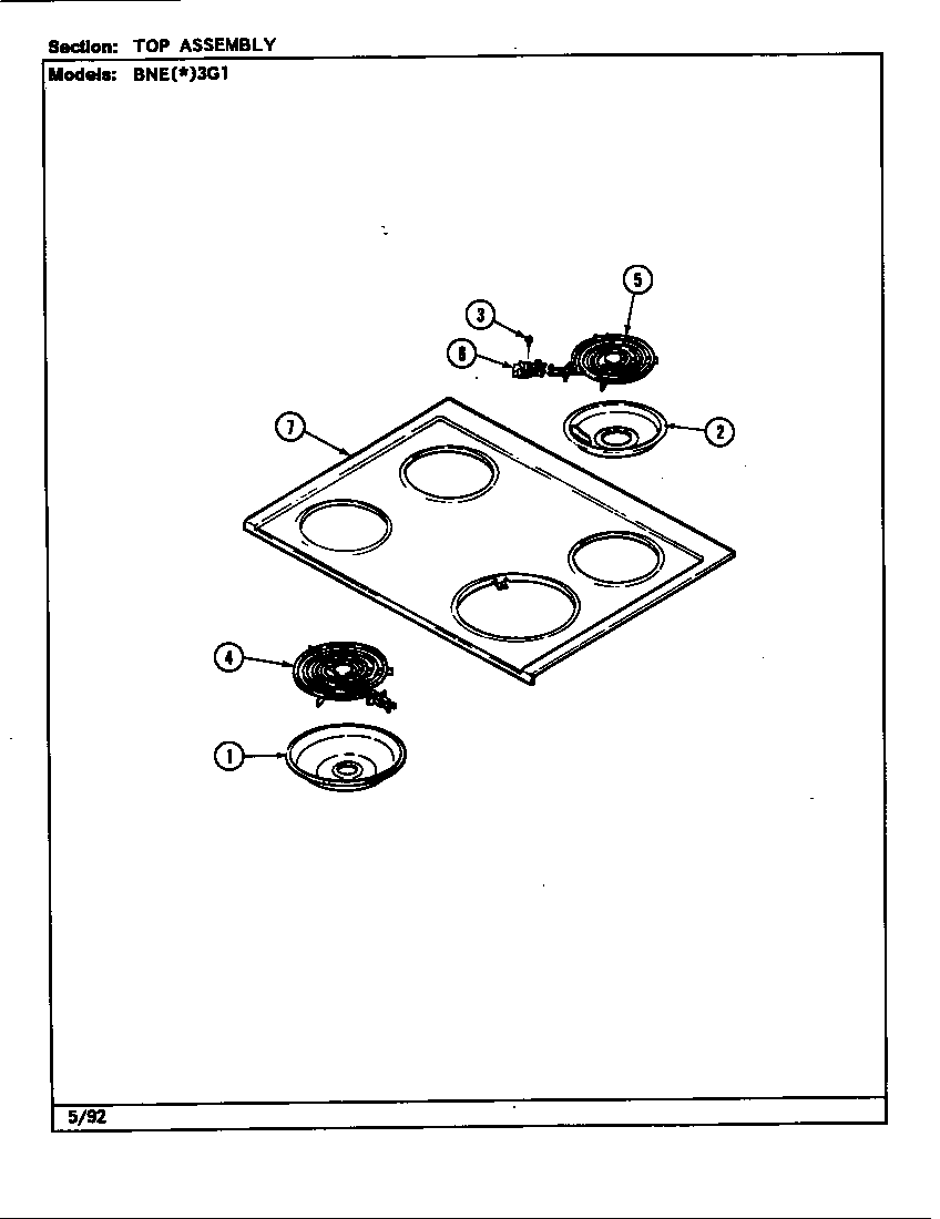 Norge BNEW3G1 top assembly diagram