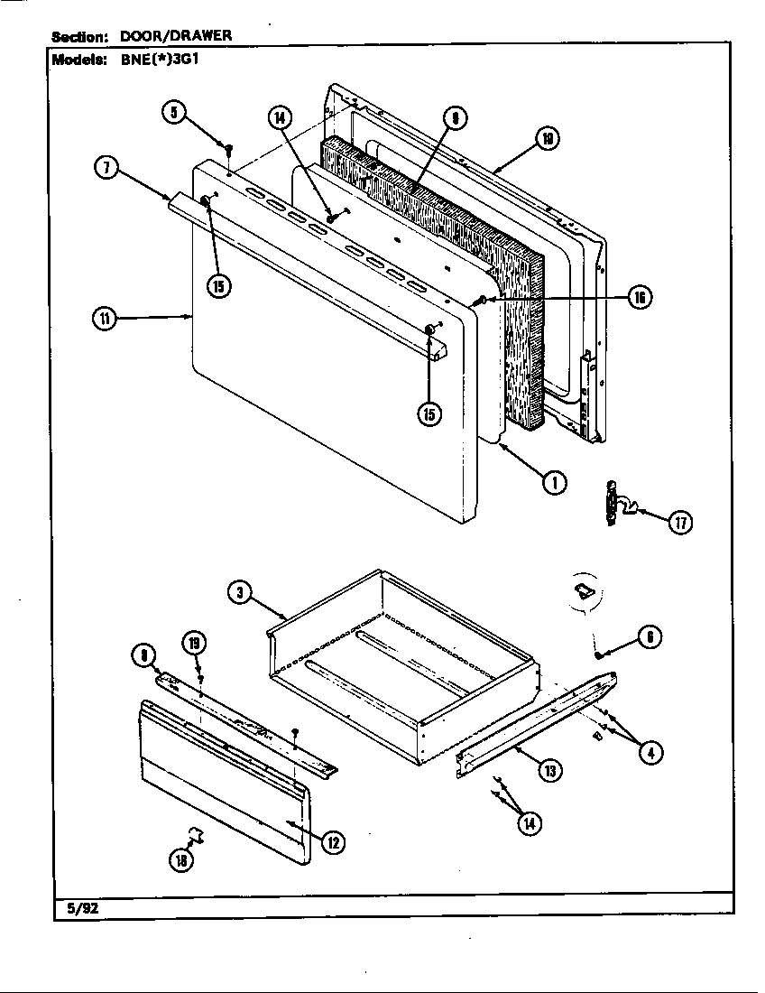 Norge BNEW3G1 door/drawer diagram