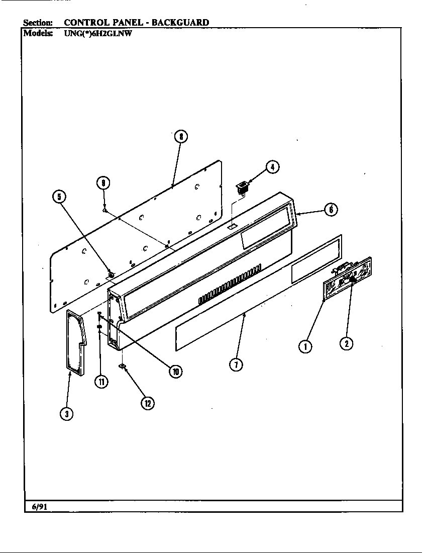 Norge UNGA6H2GLNW control panel diagram