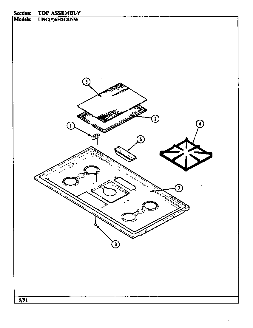 Norge UNGA6H2GLNW top assembly diagram