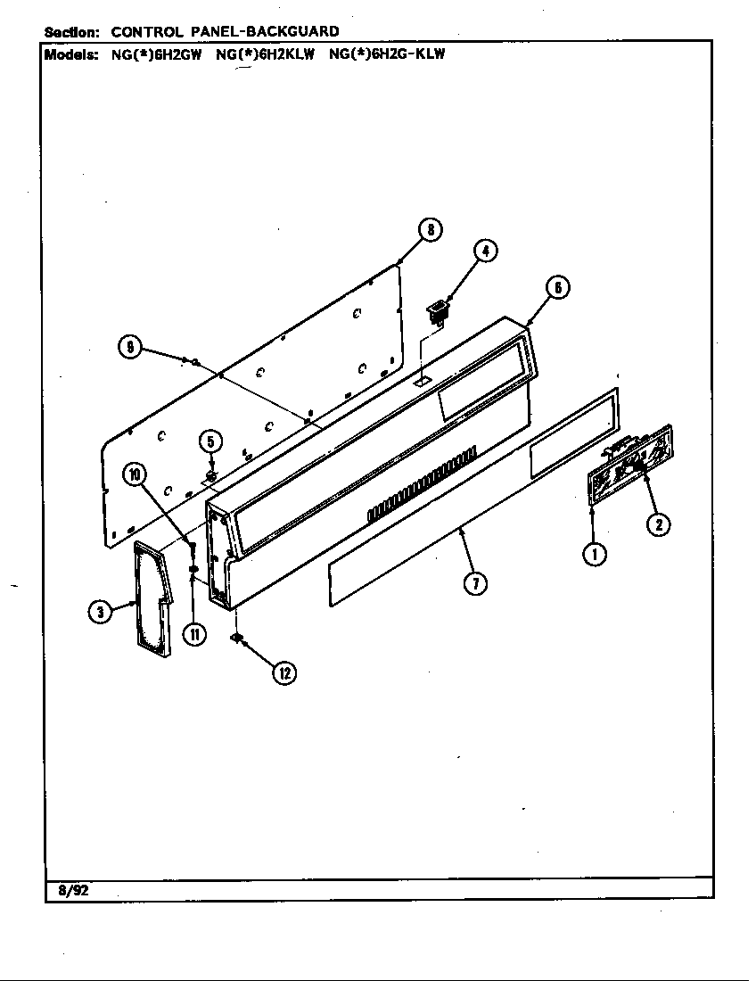 Norge NGW6H2GW control panel diagram