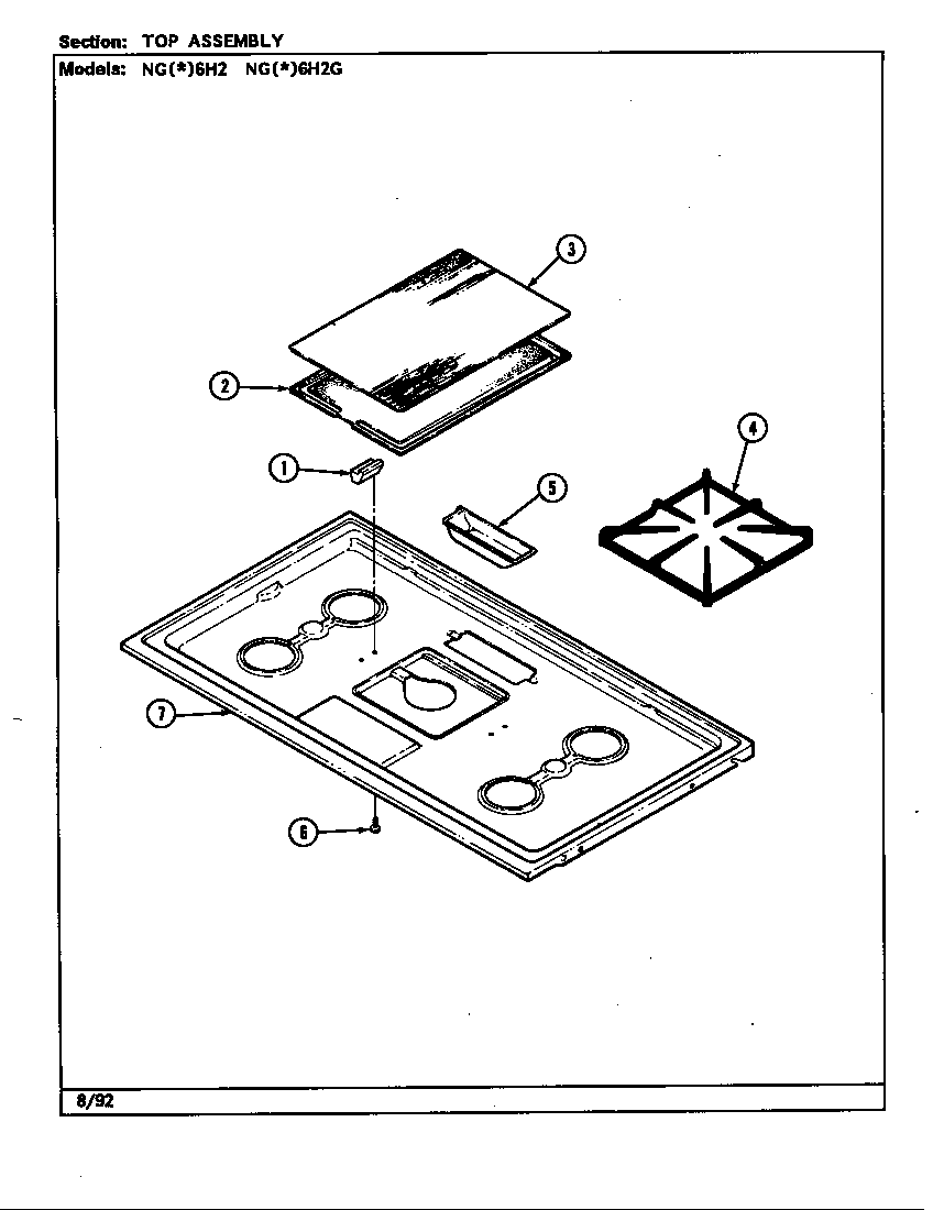 Norge NGW6H2GW top assembly diagram