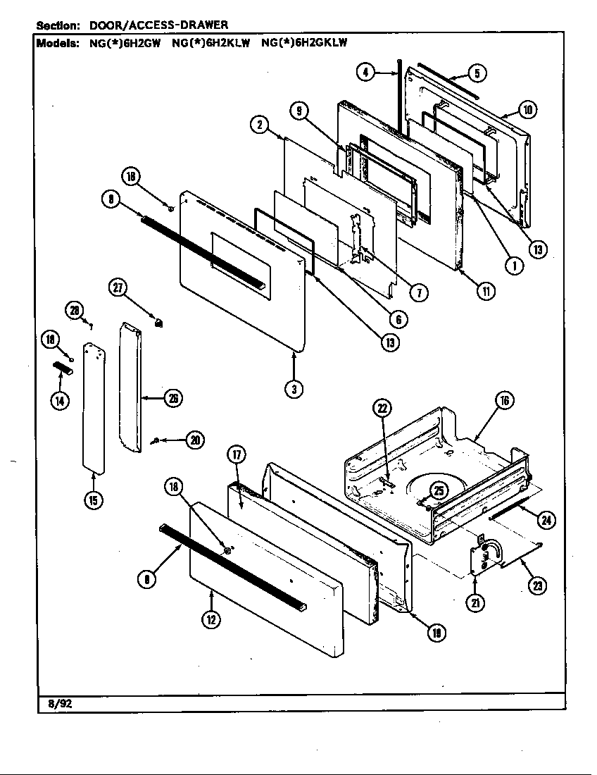 Norge NGW6H2GW door/drawer diagram
