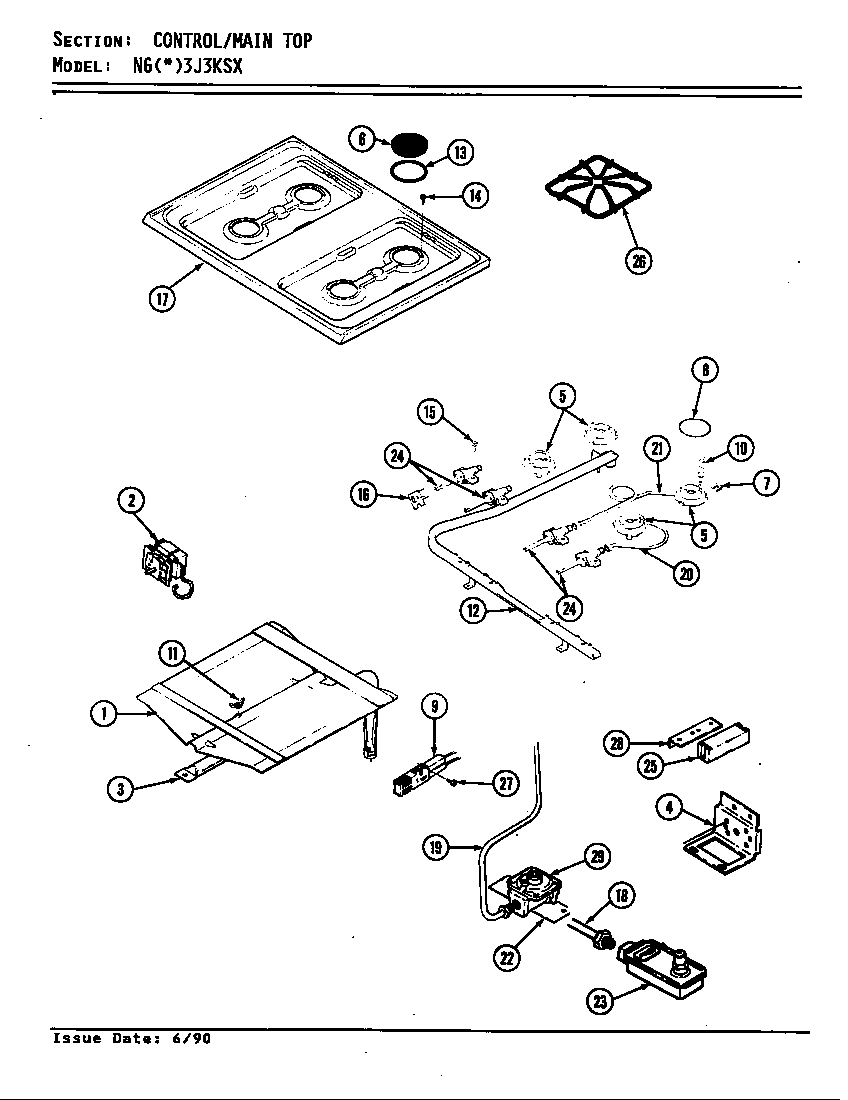 Norge NGW3J3KSX top assembly diagram