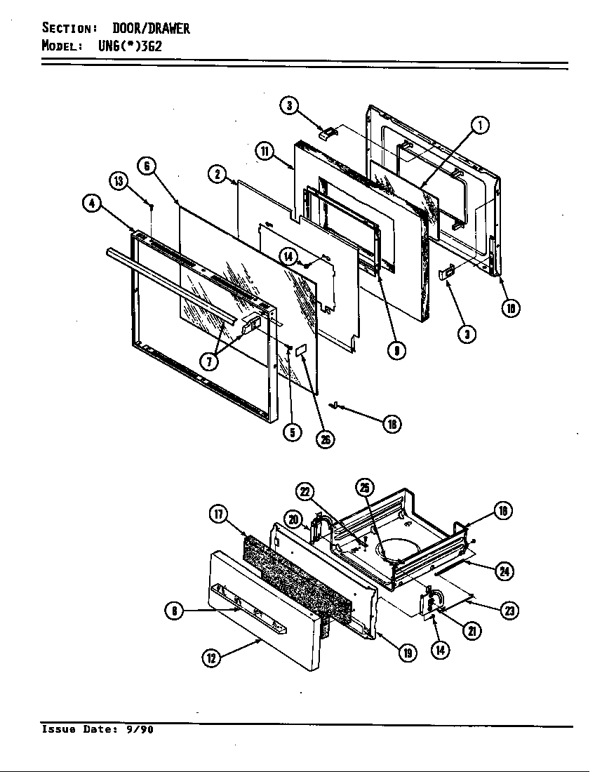 Norge UNGW3G2LNX-BO door/drawer diagram