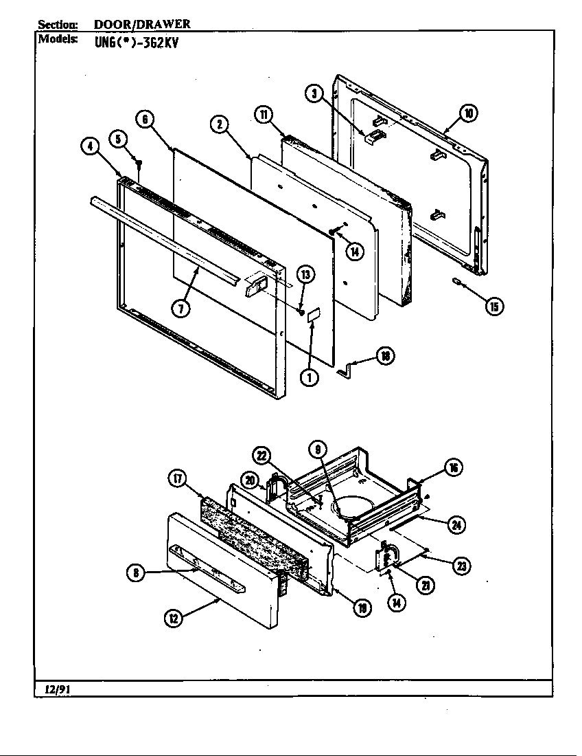 Norge UNGW3G2KV door/drawer diagram