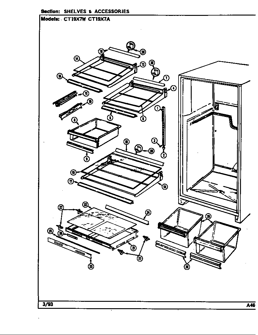 Crosley CT19X7W/DC66A shelves & accessories (ct19x7a/dc67a) (ct19x7w/dc66a) diagram