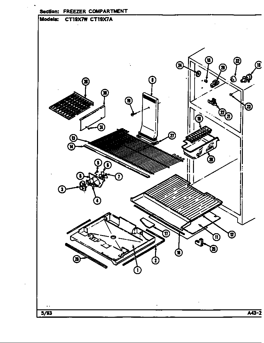 Crosley CT19X7W/DC66A freezer compartment (ct19x7a/dc67a) (ct19x7w/dc66a) diagram